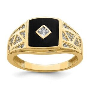10k Yellow Gold Genuine Fine Jewelry  CZ & Onyx Men's  Ring